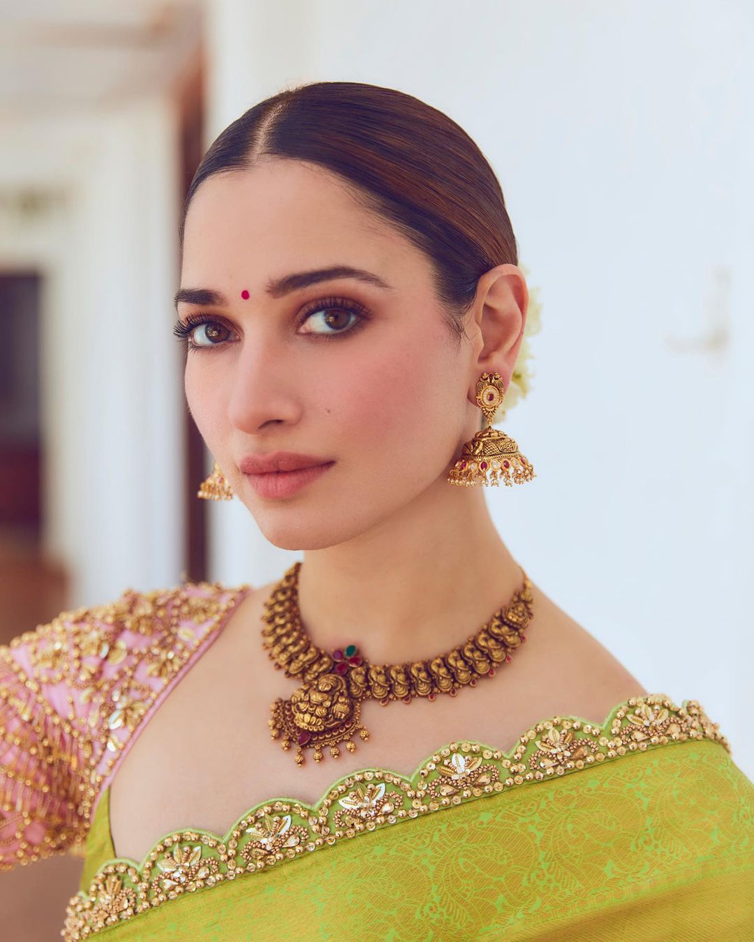 Mumbai Actress Tamanna Bhatia in Traditional Green Saree